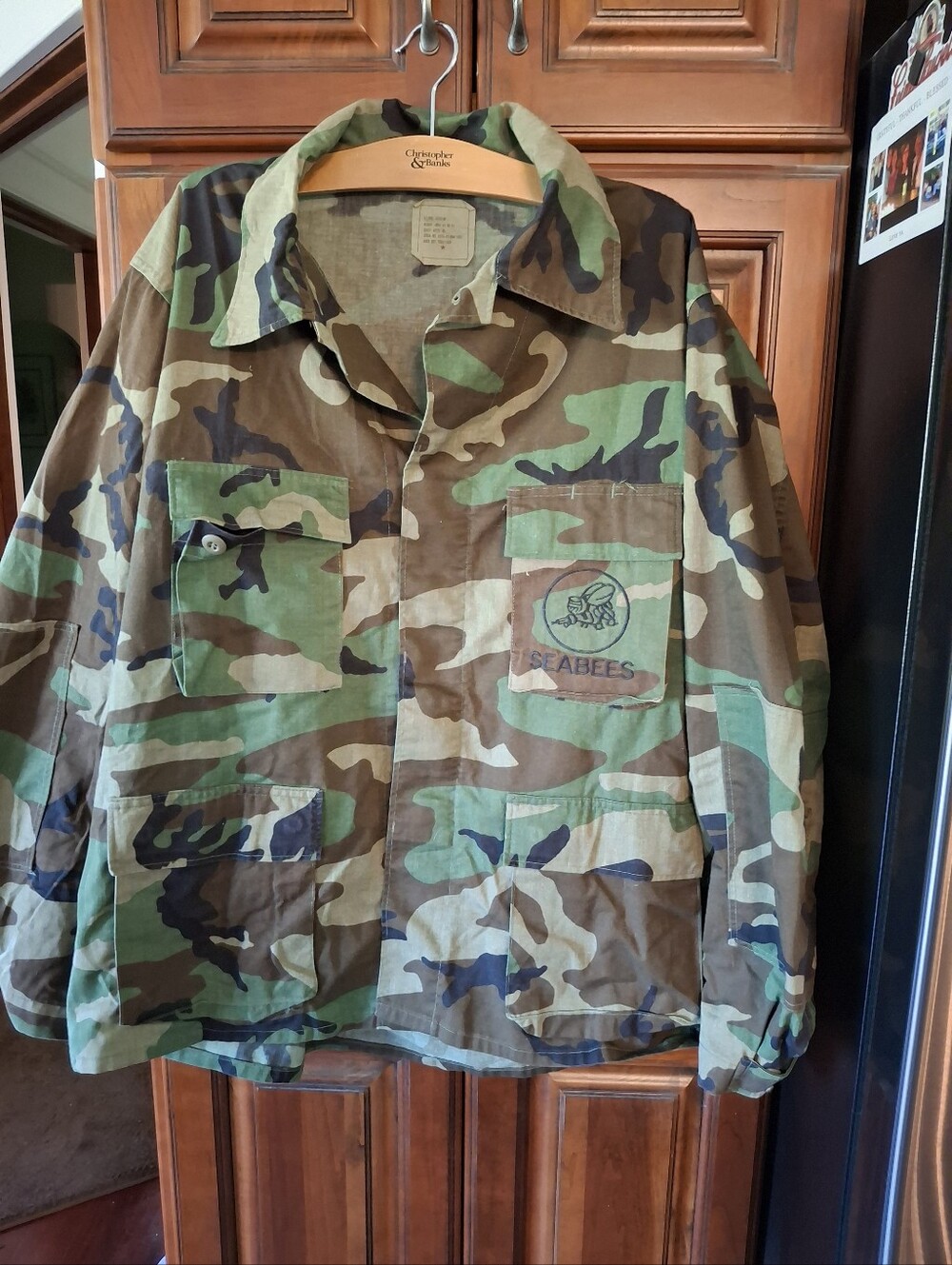 US Navy Seabees Military Field Jacket - Woodland Camo Size XL Reg